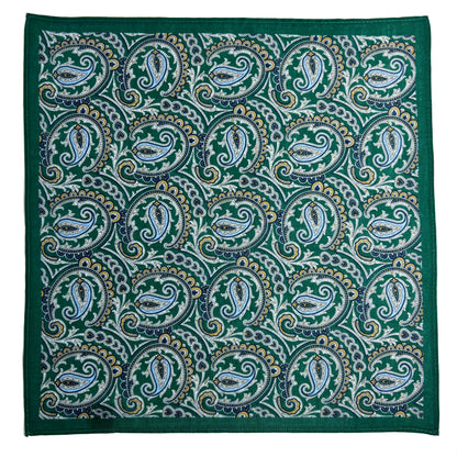 Green Paisley Ramie Pocket Square