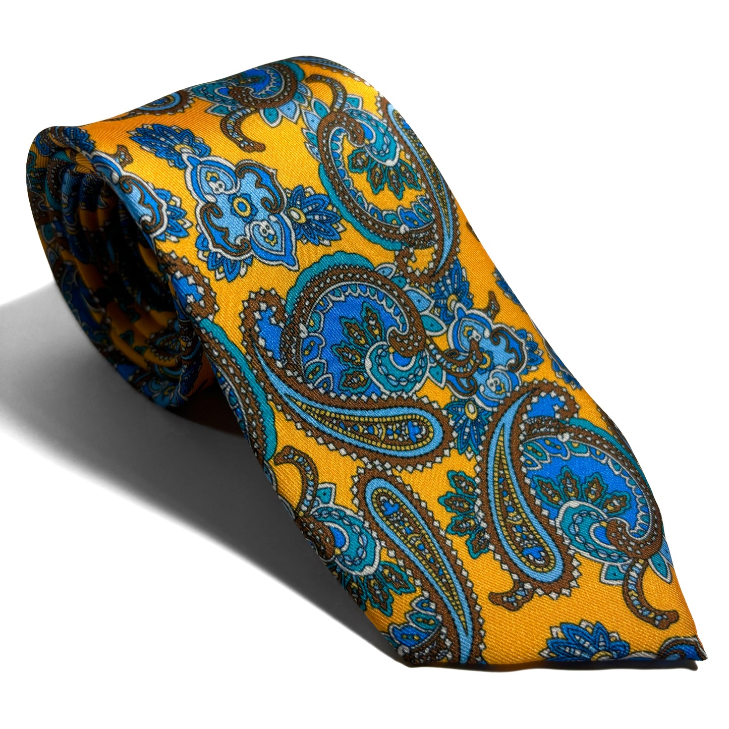 Yellow & Blue Paisley Printed Tie