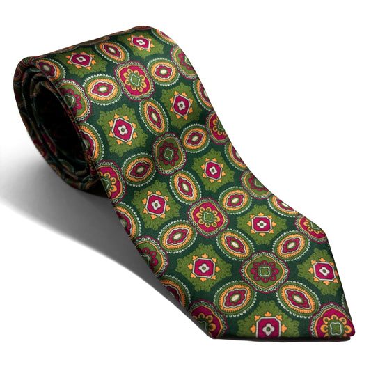 Olive Green Medallion Printed Tie