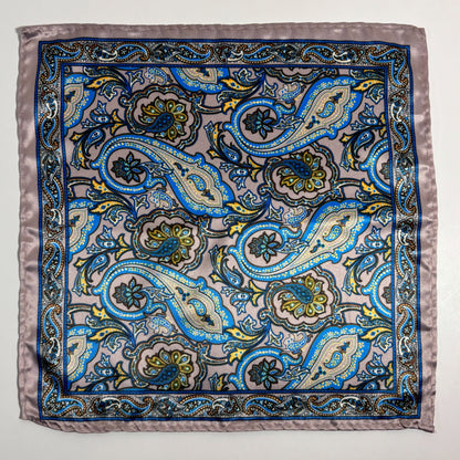 Rose Silver & Blue Paisley Pocket Square