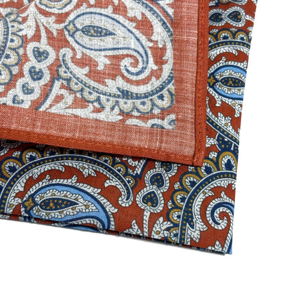 Terracotta Orange Paisley Ramie Pocket Square