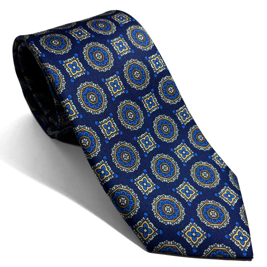 Navy Blue Medallion Printed Tie