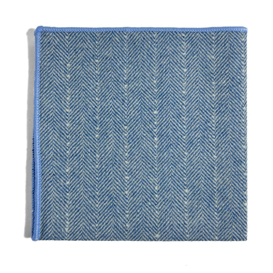 Light Blue Herringbone Wool Pocket Square