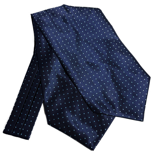 Navy Blue Polka Dot Jacquard Cravat/Ascot