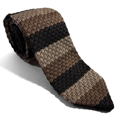 V-Tip Brown & Beige Striped Knitted Tie