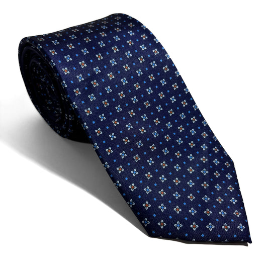 Navy Blue Floral Geo Printed Tie