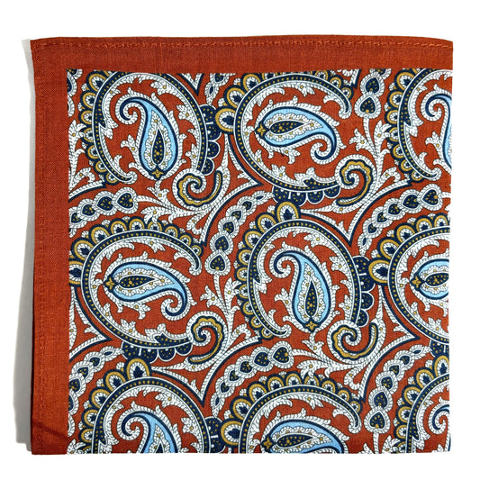 Terracotta Orange Paisley Ramie Pocket Square