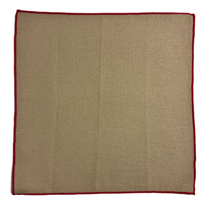 Light Brown & Red Linen/Cotton Pocket Square