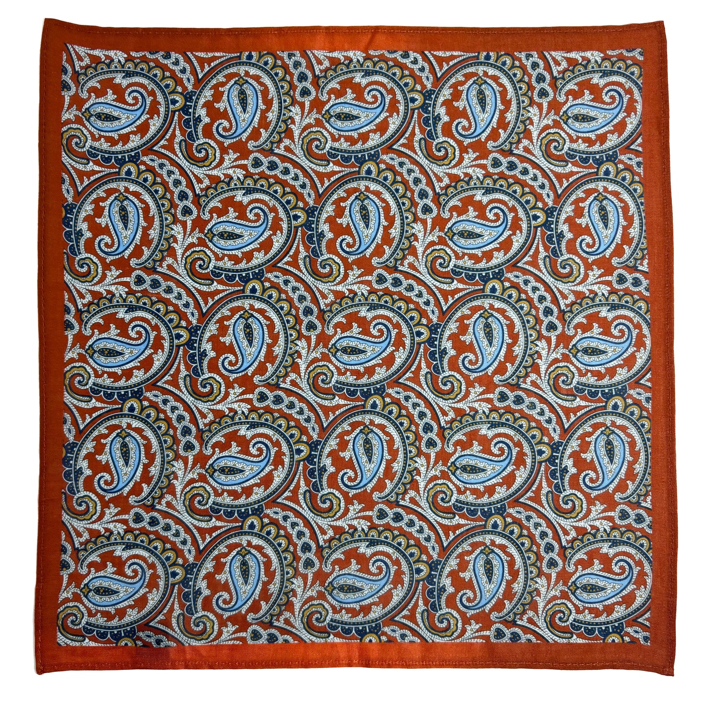 Terracotta Orange Paisley Ramie Pocket Square