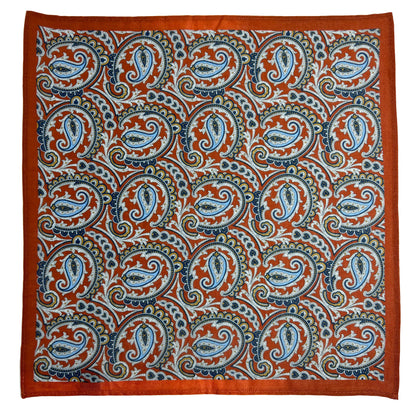 Terracotta Orange Paisley Ramie Pocket Square