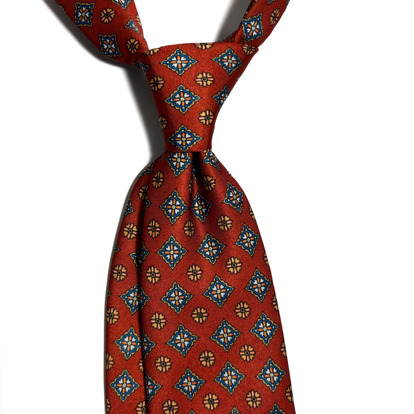 Wide Orange Floral Diamond Printed Tie