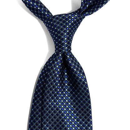 Navy Blue Geometric Squares Jacquard Tie