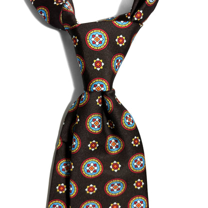 Brown Floral Medallion Printed Tie