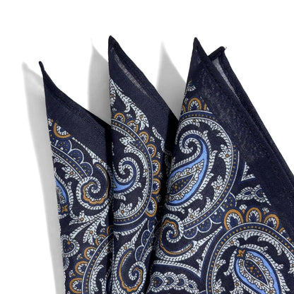 Black Paisley Ramie Pocket Square