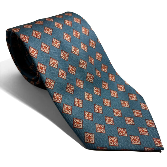 Wide Steel Blue Diamond Printed Tie