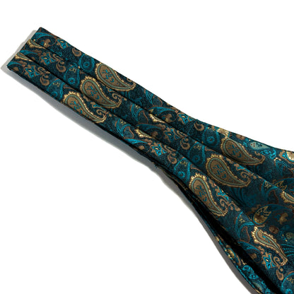 Peacock Teal & Gold Paisley Jacquard Cravat/Ascot