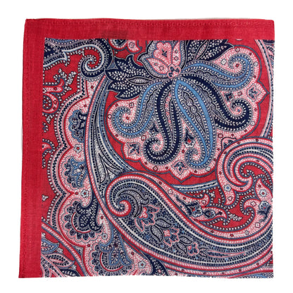 Coral Red Paisley Ramie Pocket Square