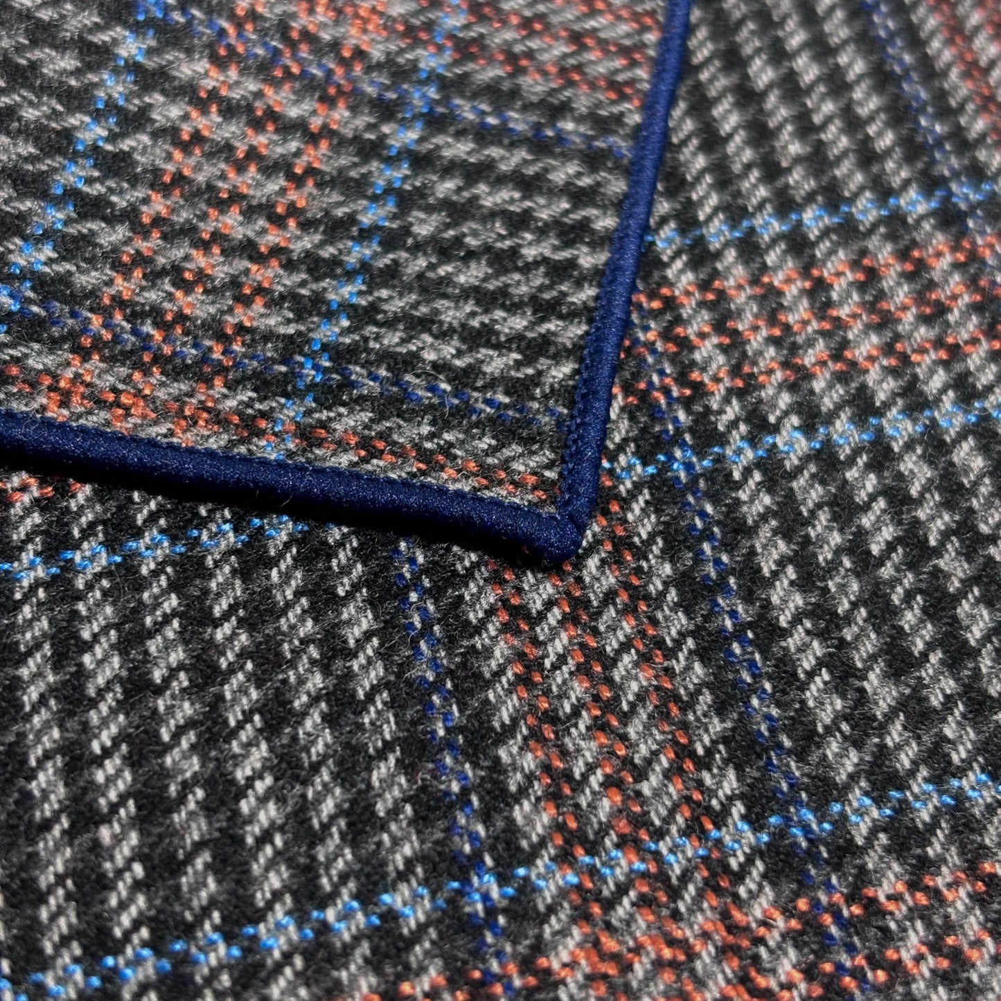 Navy Blue & Orange Glen Check Wool Pocket Square