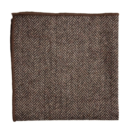 Brown Herringbone Wool Pocket Square