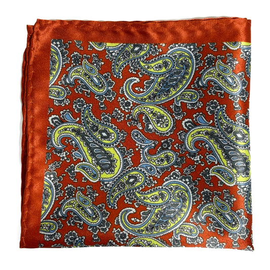 Orange & Green Paisley Pocket Square