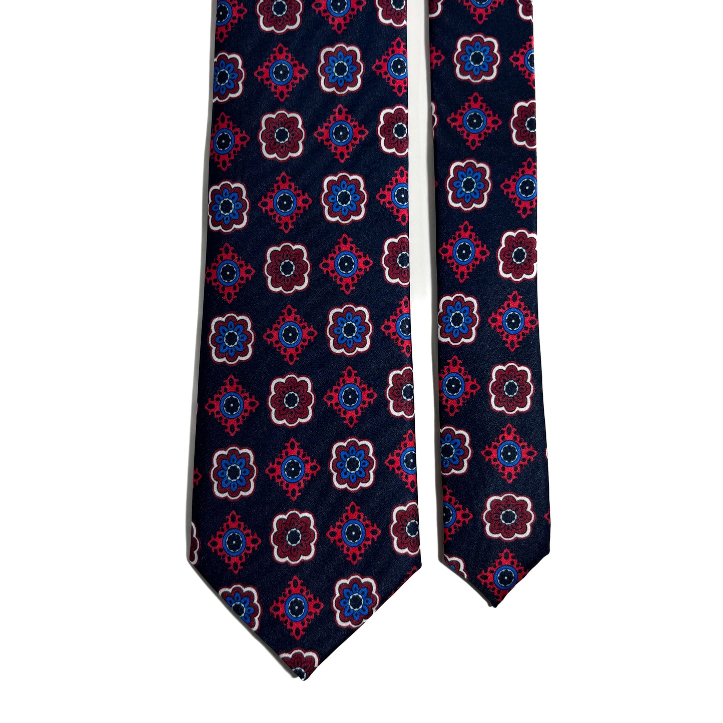 Navy Blue & Bordeaux Medallion Printed Tie