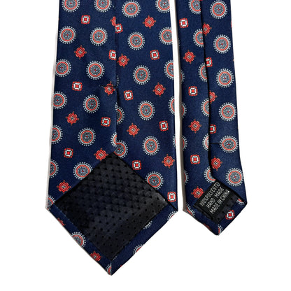 Navy Blue & Orange Medallion Printed Tie