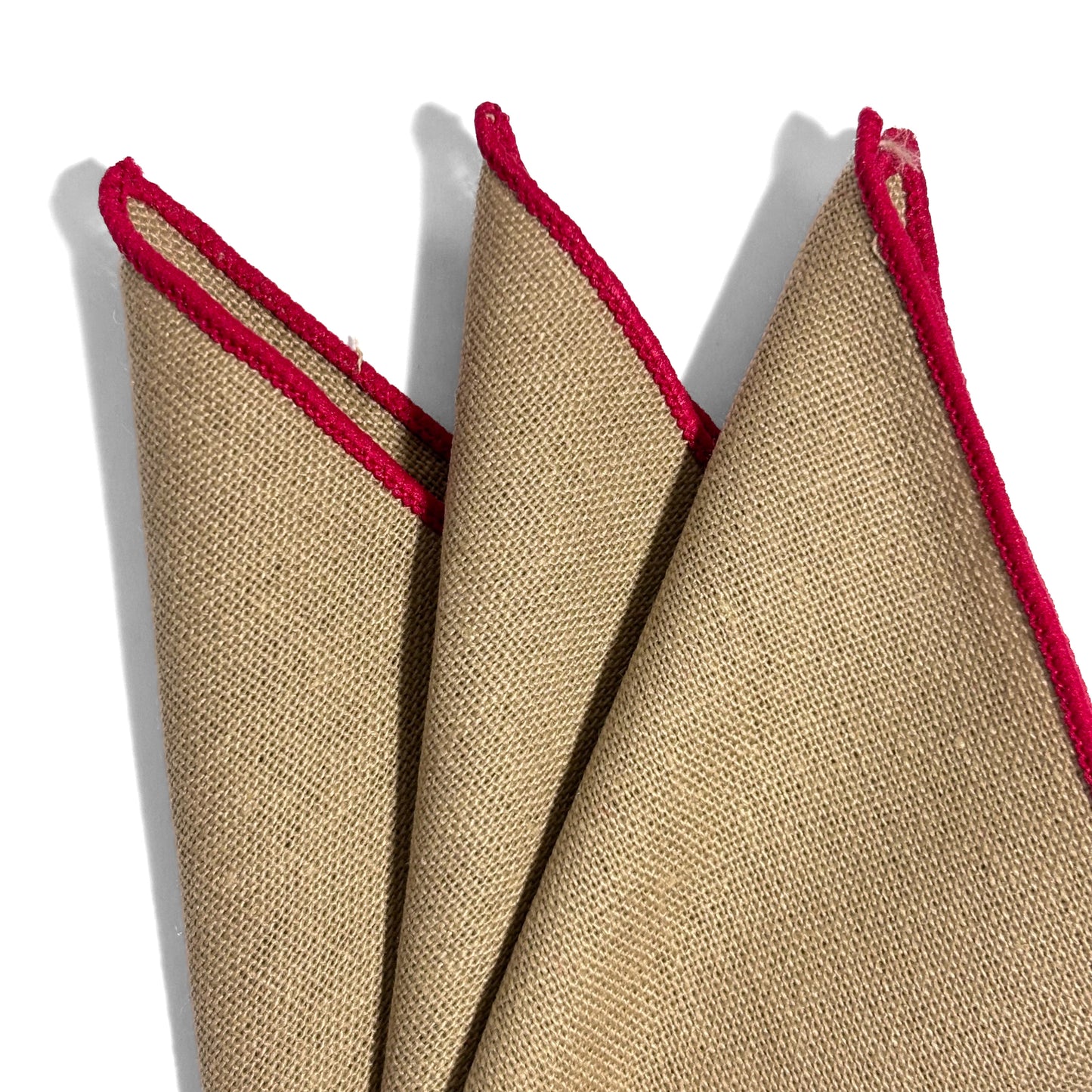 Light Brown & Red Linen/Cotton Pocket Square