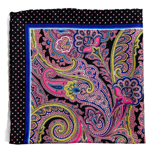 Navy Blue & Pink Paisley Dot Pocket Square