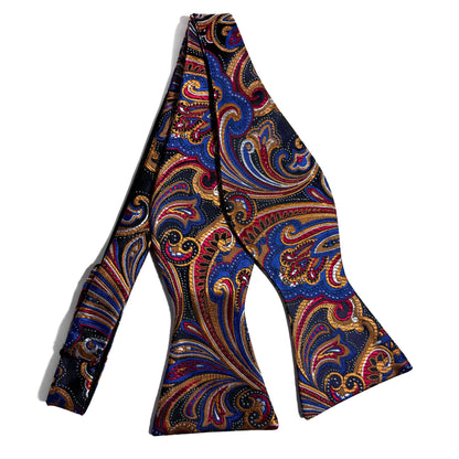 Self-Tie Black & Gold Paisley Silk Bow Tie