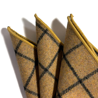 Mustard Yellow Windowpane Wool Pocket Square