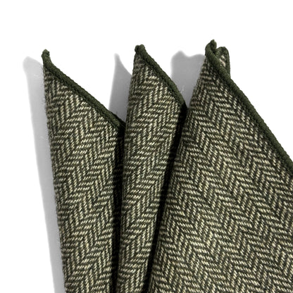 Green Herringbone Wool Pocket Square