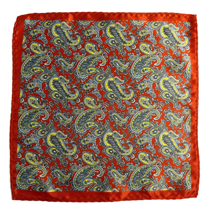 Orange & Green Paisley Pocket Square