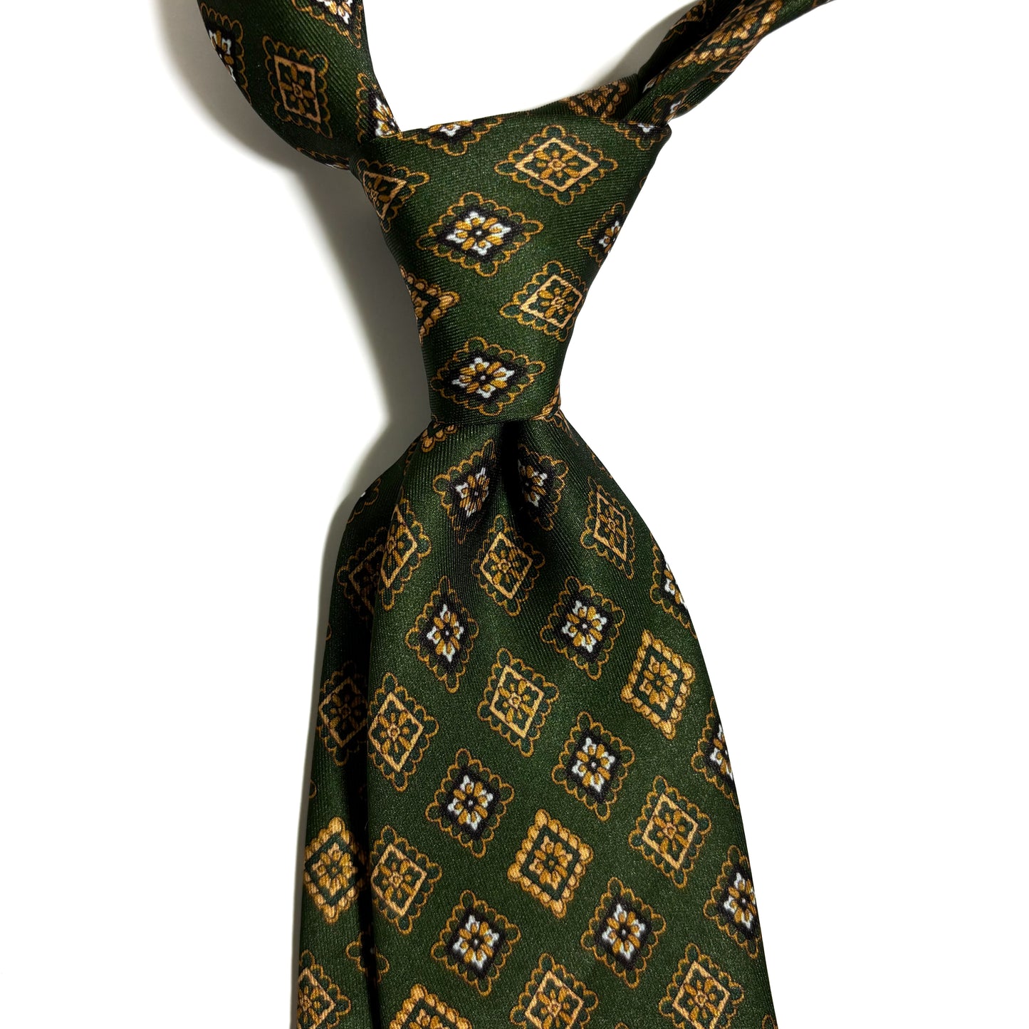 Wide Green & Gold Diamond Printed Tie