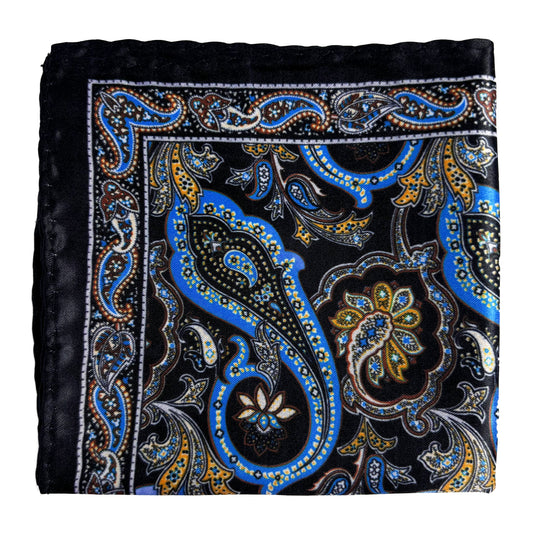 Black & Blue Paisley Pocket Square