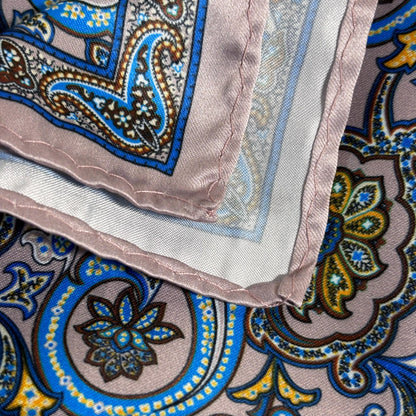 Rose Silver & Blue Paisley Pocket Square