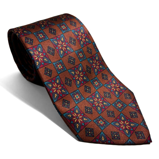 Wide Brown Large Geometric Printed Tie