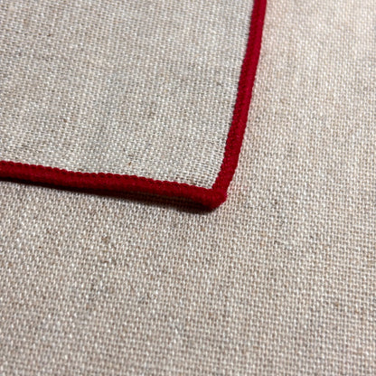 Beige & Red Linen/Cotton Pocket Square