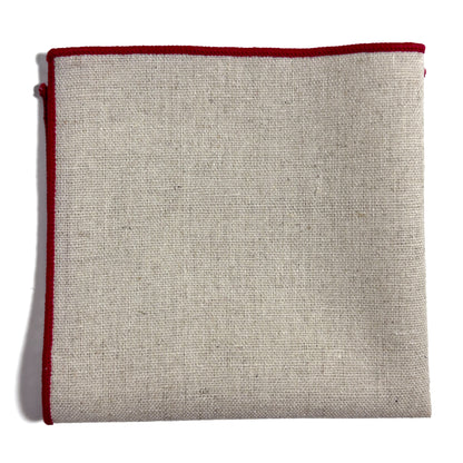 Beige & Red Linen/Cotton Pocket Square