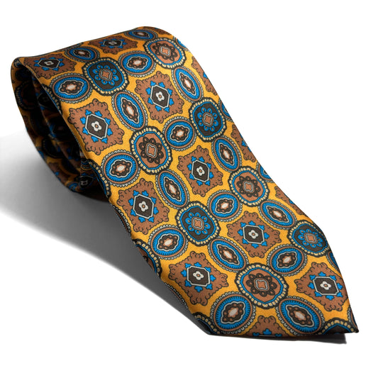 Mustard Yellow Medallion Printed Tie