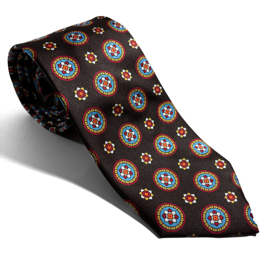 Brown Floral Medallion Printed Tie
