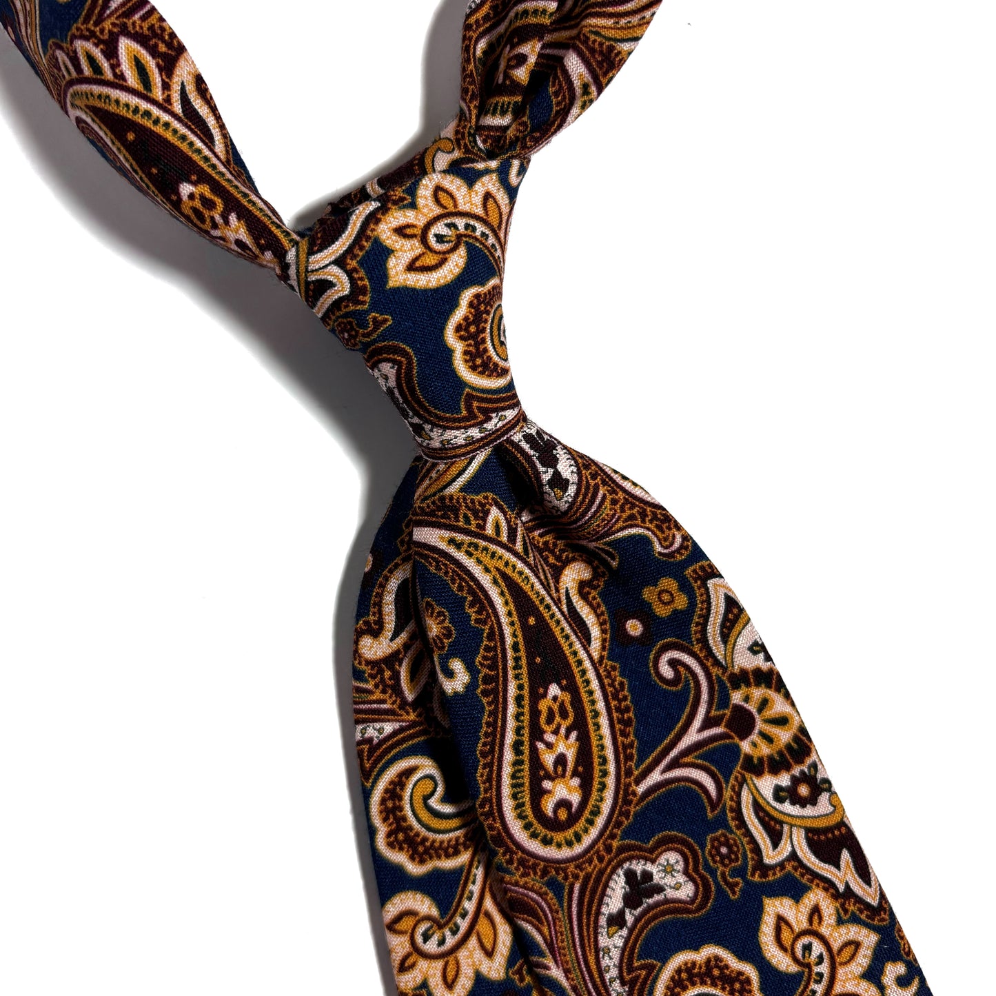 Navy Blue & Gold Paisley Wool Tie