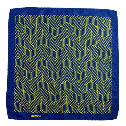 Blue & Yellow Geometric Hexagon Pocket Square