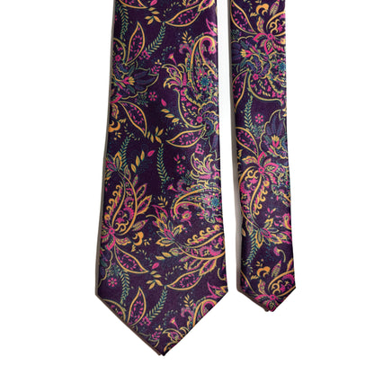 Purple Floral Motif Printed Tie