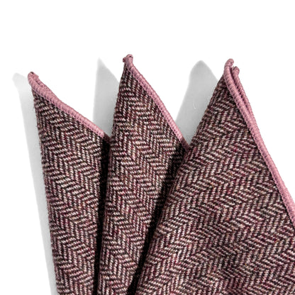 Pink Herringbone Wool Pocket Square