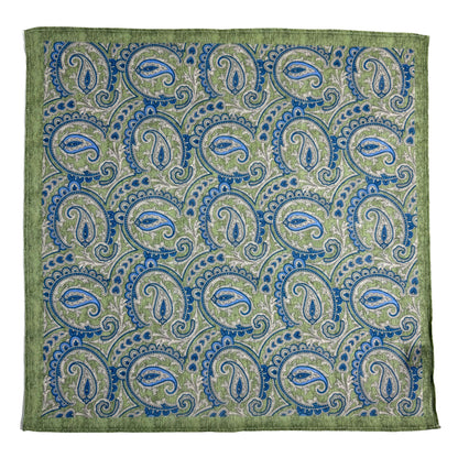 Sage Green Paisley Ramie Pocket Square