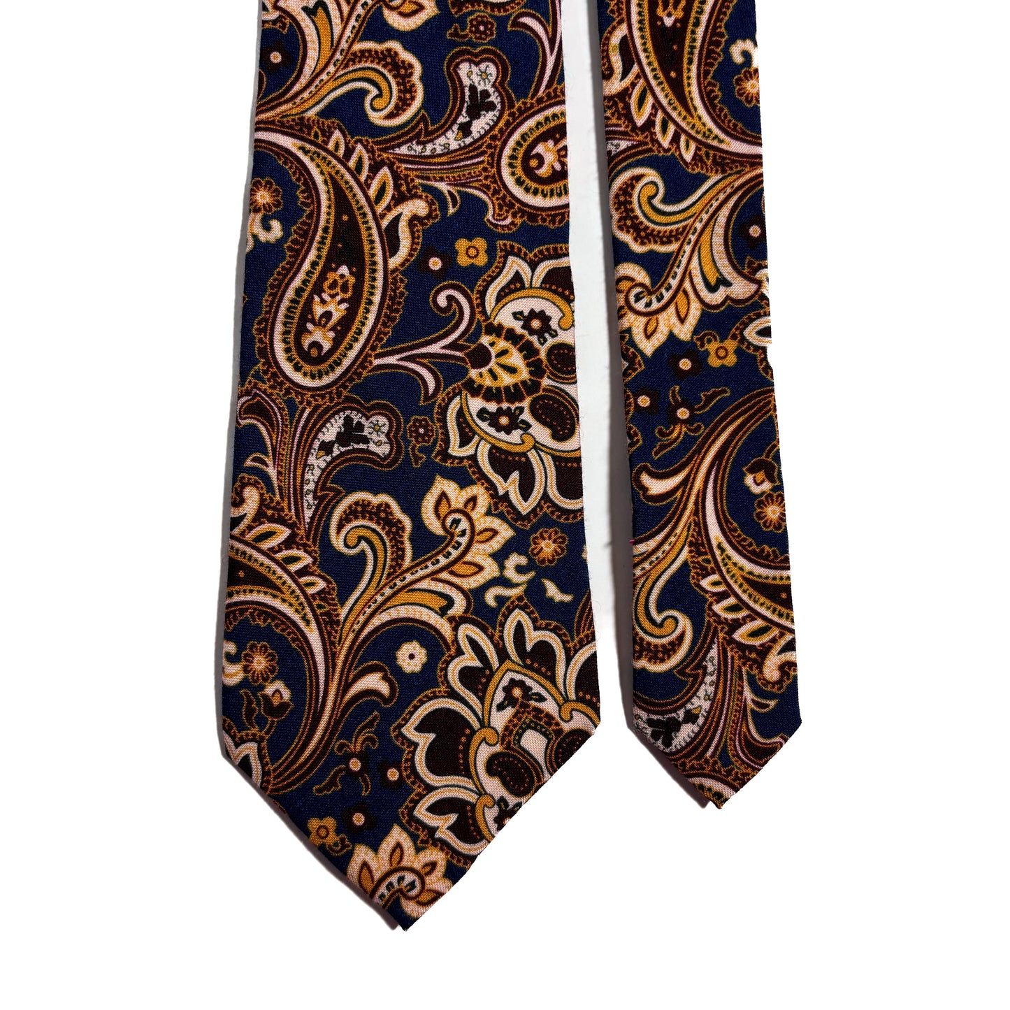 Navy Blue & Gold Paisley Wool Tie