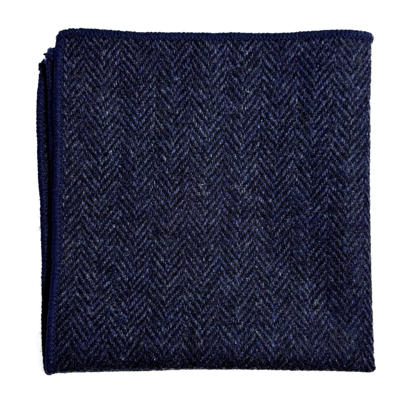 Navy Blue Herringbone Wool Pocket Square