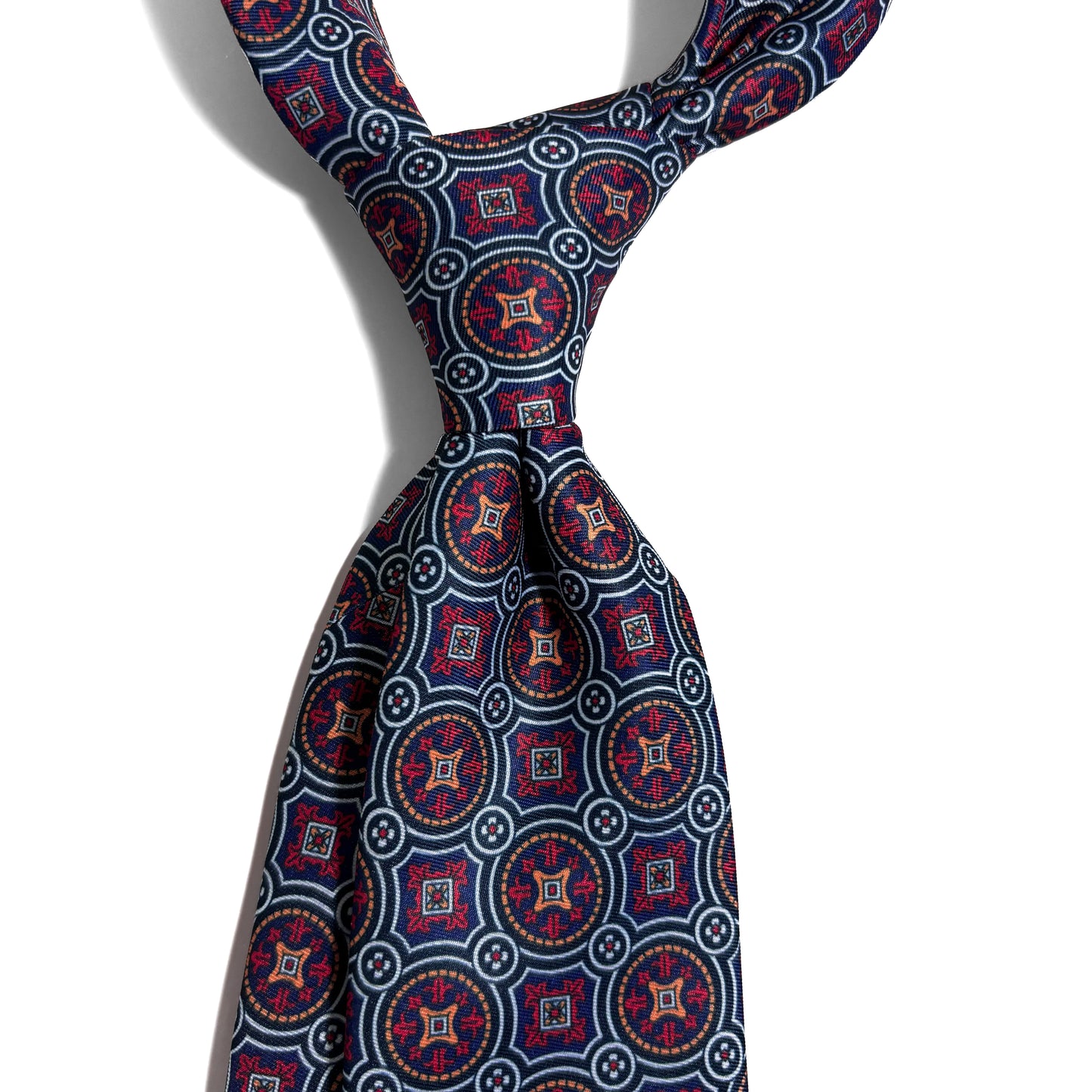 Navy Blue & Red Medallion Printed Tie