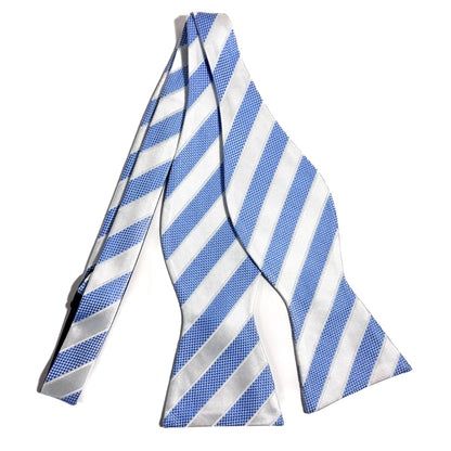 Self-Tie Light Blue & White Striped Silk Bow Tie