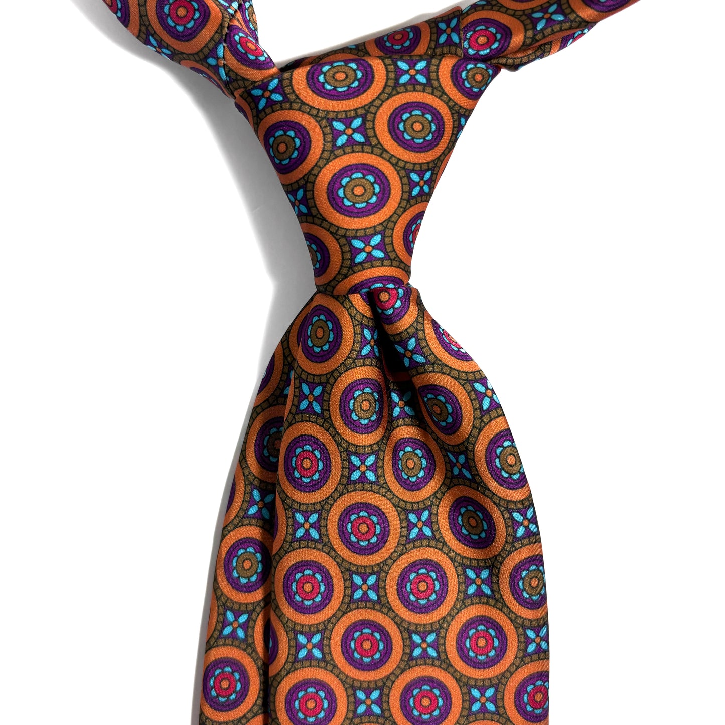 Orange & Brown Medallion Printed Tie